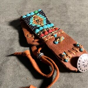 Beaded boho leather cuff bracelet
